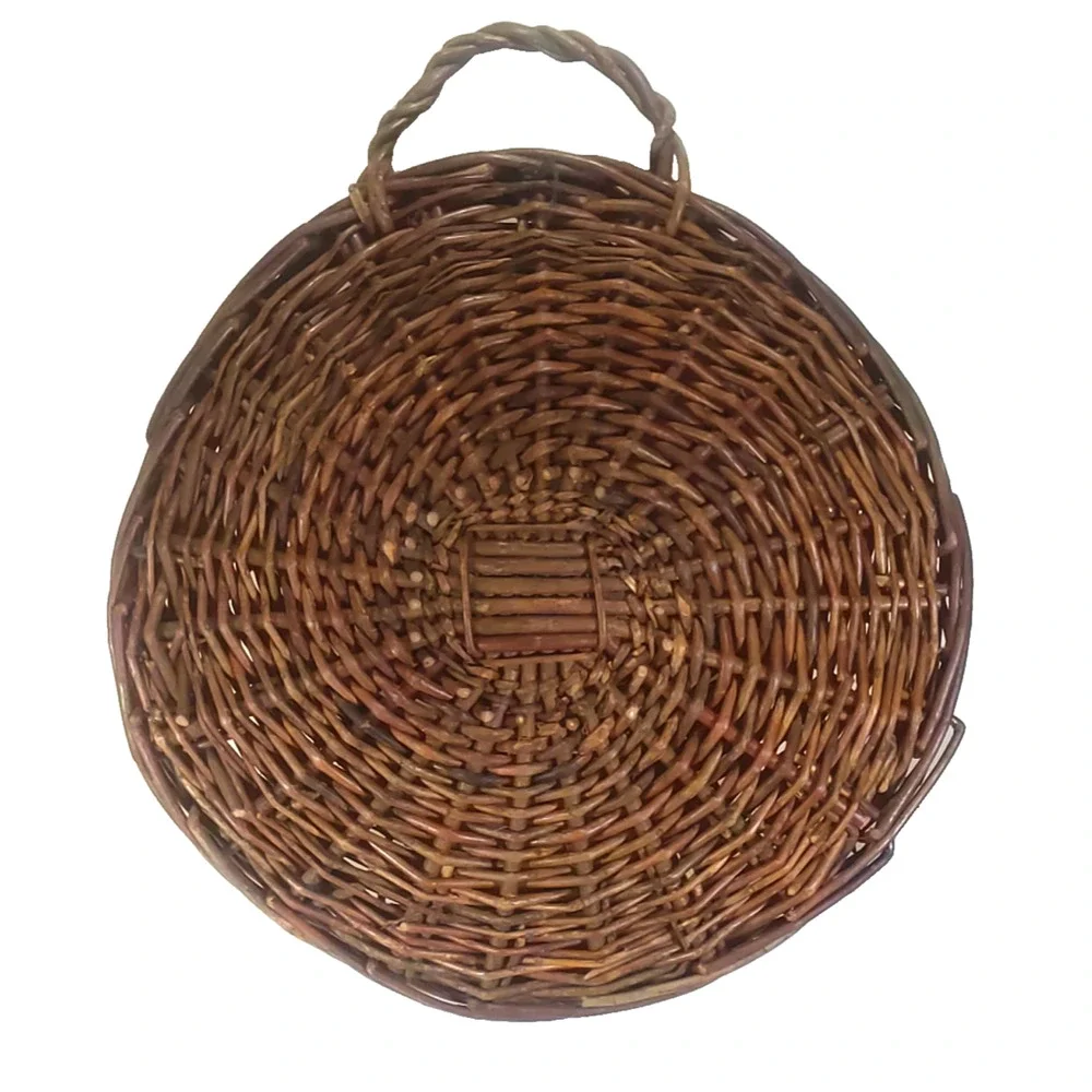 Wall Rattan Wicker Half Moon Basket Handle Plant Storage